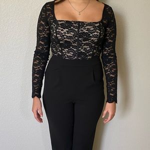 Express lace top long sleeve romper